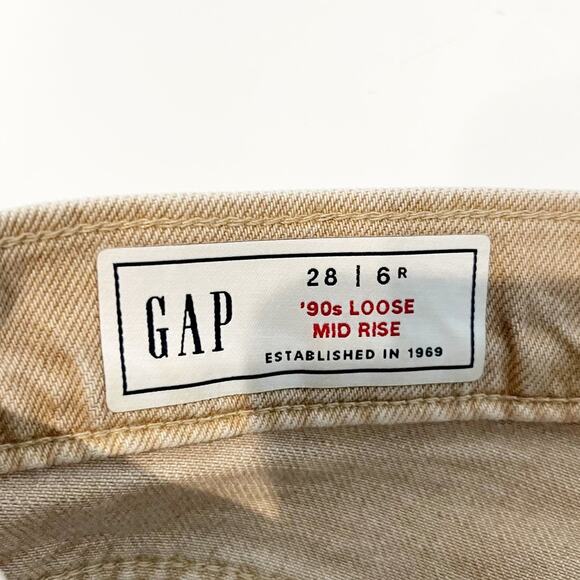 GAP '90s Loose Mid Rise Relaxed Straight Leg Jeans Sand Khaki Tan 28 / 6 - Picture 3 of 7